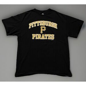 Pittsburgh Pirates Majestic Short Sleeve T-shirt Black MLB Print Logo XL JBHS